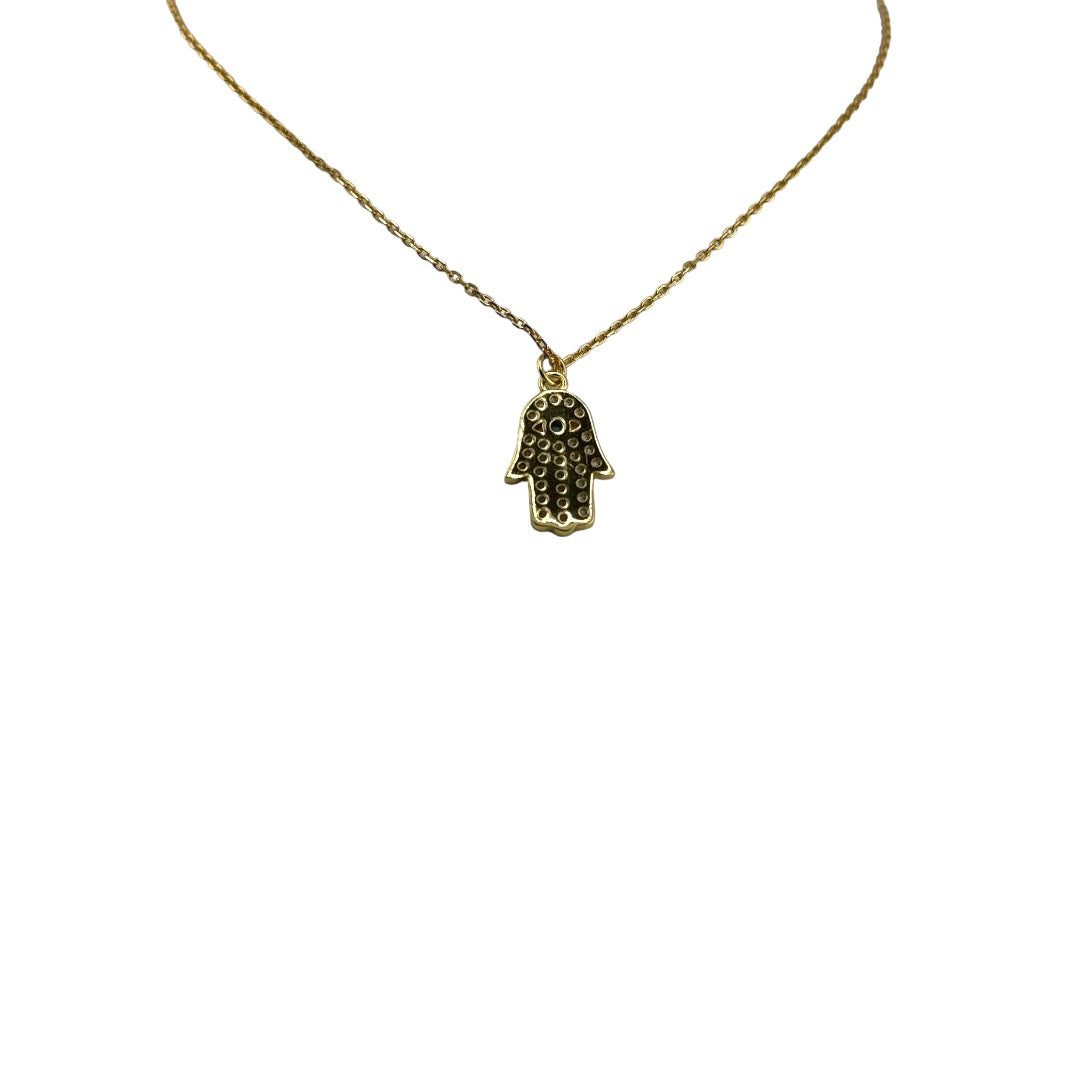 Gold-Plated, Sterling Silver, Zircon, Hamsa, Pendant, Necklace, Talisman, Protection Jewelry