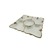 White Ceramic, Gold Trim, 5-Section, Square, Appetizer Plate, Party Platter