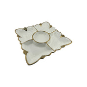 White Ceramic, Gold Trim, 5-Section, Square, Appetizer Plate, Party Platter