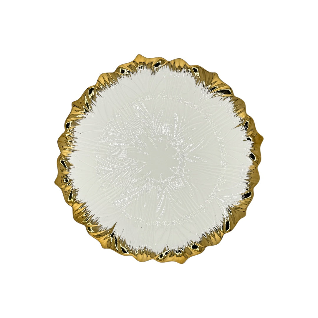 White, Gold Trim, Round, Ceramic Plate, Display Plate