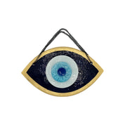 Handmade Fused Glass Wall Hanging with Dark Blue and Gold Evil Eye Design for Home Decor