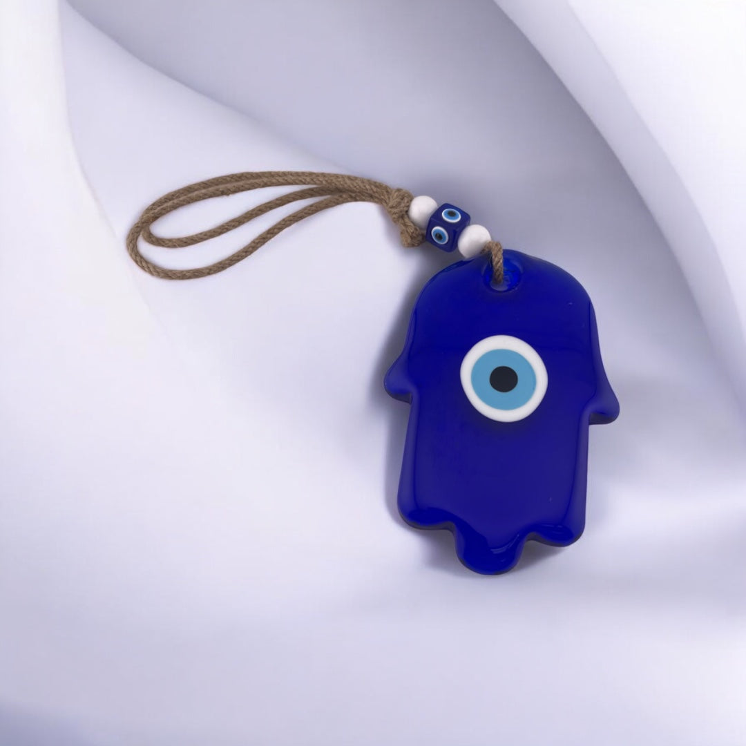 Hamsa Glass Blue Evil Eye Nazar Wall Ornament