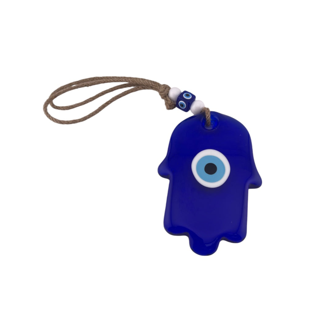 Hamsa Glass Blue Evil Eye Nazar Wall Ornament