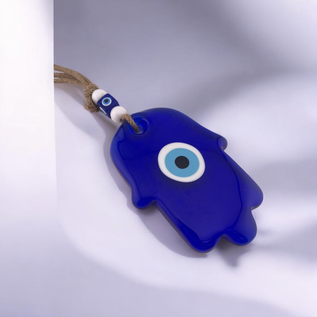 Hamsa Glass Blue Evil Eye Nazar Wall Ornament