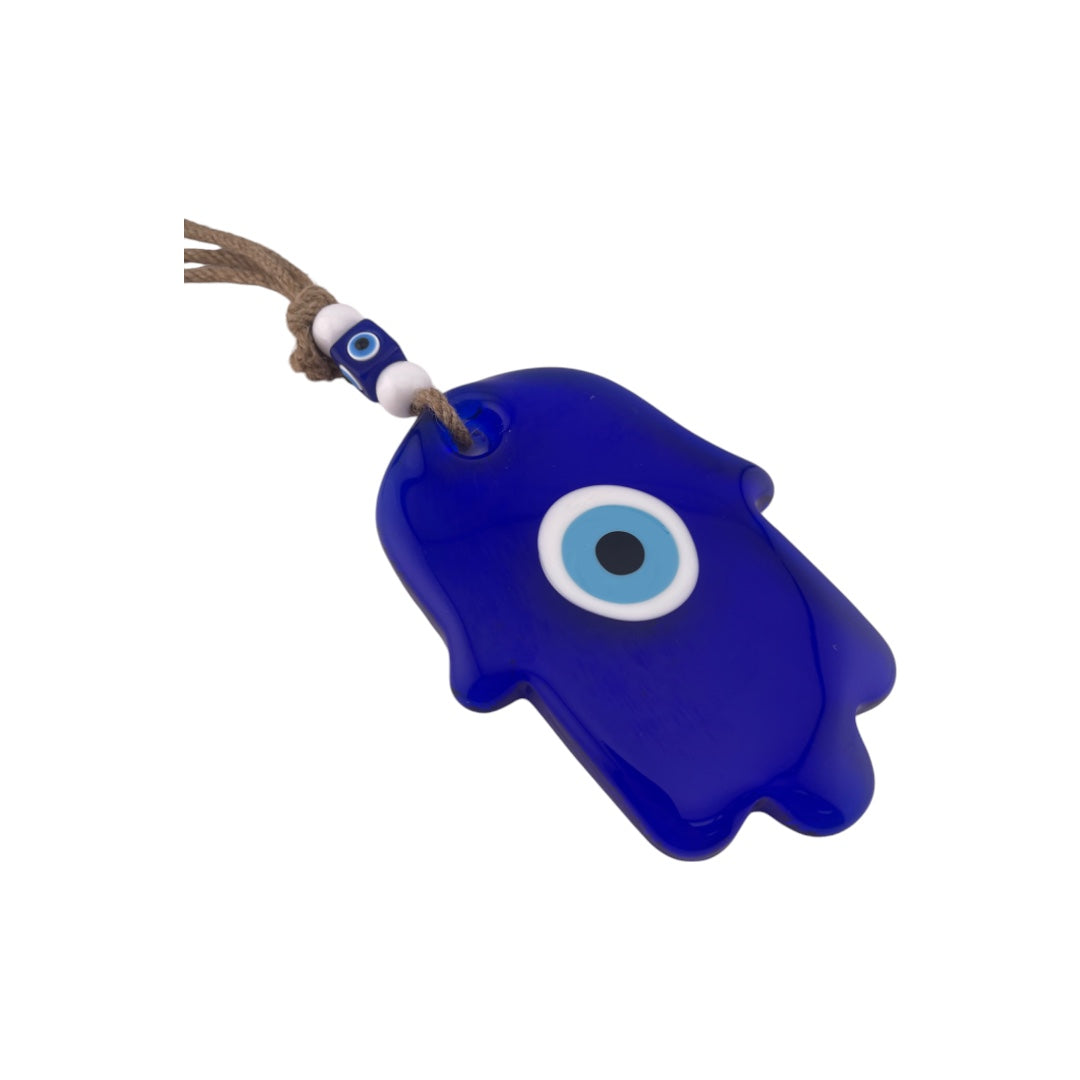 Hamsa Glass Blue Evil Eye Nazar Wall Ornament