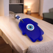 Hamsa Glass Blue Evil Eye Nazar Wall Ornament