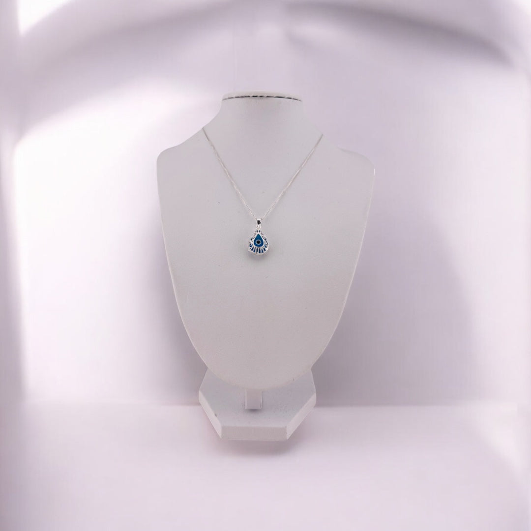 Evil Eye Guardian's Teardrop Sterling Silver Necklace and Sky Blue Pendant