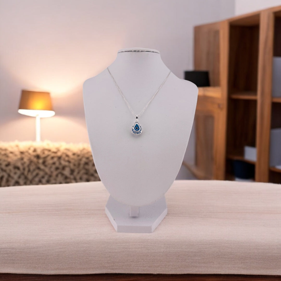 Evil Eye Guardian's Teardrop Sterling Silver Necklace and Sky Blue Pendant