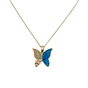 Butterfly Elegance: 18K Gold-Plated Pearl & Zircon Pendant with Blue Accents