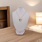 Butterfly Elegance: 18K Gold-Plated Pearl & Zircon Pendant with White Accents