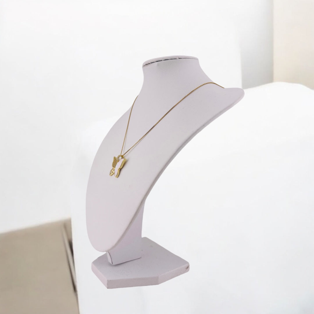 Butterfly Elegance: 18K Gold-Plated Pearl & Zircon Pendant with White Accents