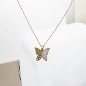 Butterfly Elegance: 18K Gold-Plated Pearl & Zircon Pendant with White Accents