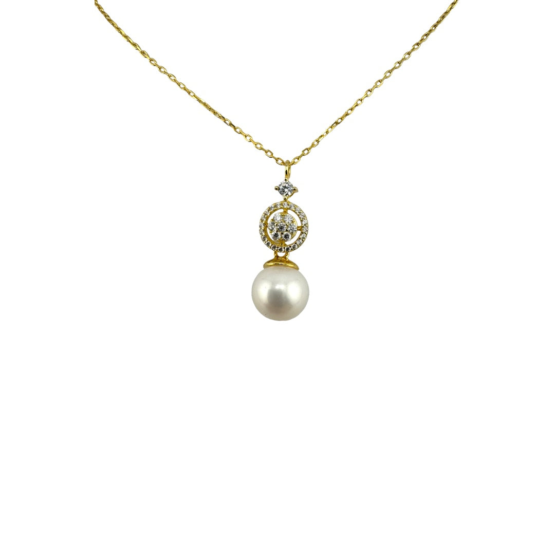 Gold-Plated, Sterling Silver, Zircon, Freshwater Pearl, Pendant, Necklace, Golden Hour