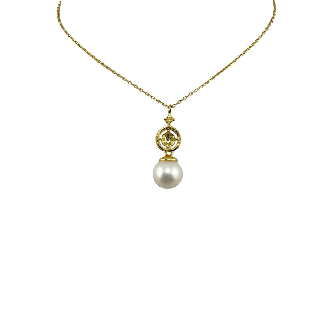 Gold-Plated, Sterling Silver, Zircon, Freshwater Pearl, Pendant, Necklace, Golden Hour