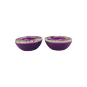 Candle Holder Set, Purple Handcrafted Ceramic, Floral Design