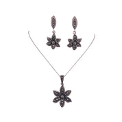 Blossom Flower Sparkle Marcasite Sterling Silver Jewelry Set