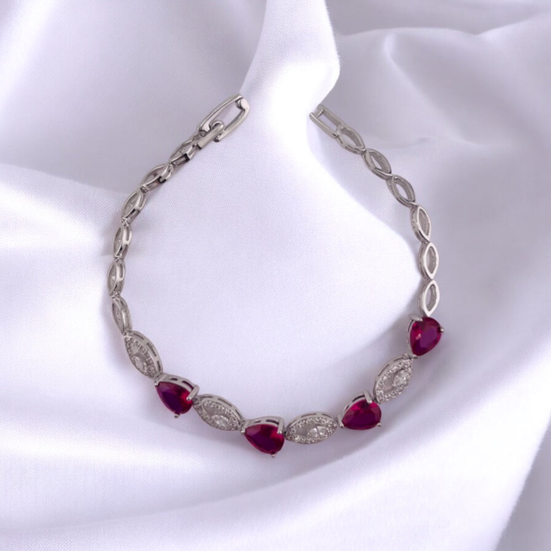 Blush Sparkle Pink & Diamond-Like Zirconia Sterling Silver Bracelet