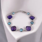 Square Purple Amethyst & Blue Topaz Bracelet – Radiant Elegance