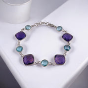 Square Purple Amethyst & Blue Topaz Bracelet – Radiant Elegance