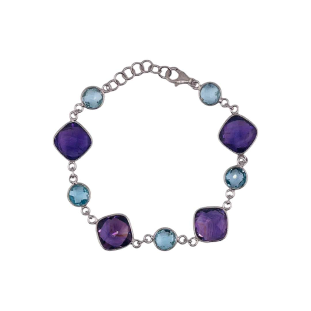 Square Purple Amethyst & Blue Topaz Bracelet – Radiant Elegance