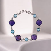 Square Purple Amethyst & Blue Topaz Bracelet – Radiant Elegance