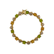 Yellow Citrine & Green Peridot Floral Square Bracelet – Gold-Finished Sterling Silver