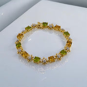 Yellow Citrine & Green Peridot Floral Square Bracelet – Gold-Finished Sterling Silver