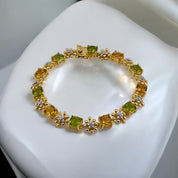 Yellow Citrine & Green Peridot Floral Square Bracelet – Gold-Finished Sterling Silver