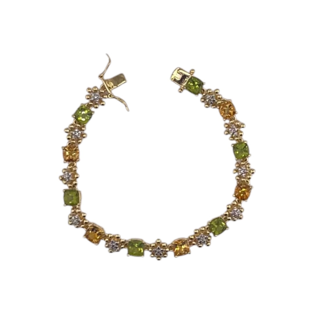 Yellow Citrine & Green Peridot Floral Square Bracelet – Gold-Finished Sterling Silver