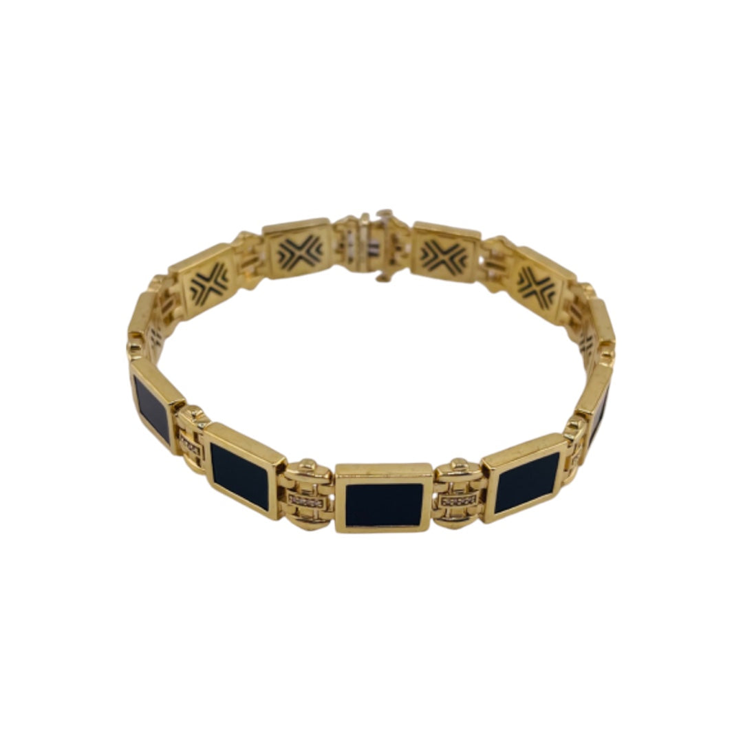 Rectangular Black Onyx & Diamond Bracelet – Sterling Silver with Gold Finish