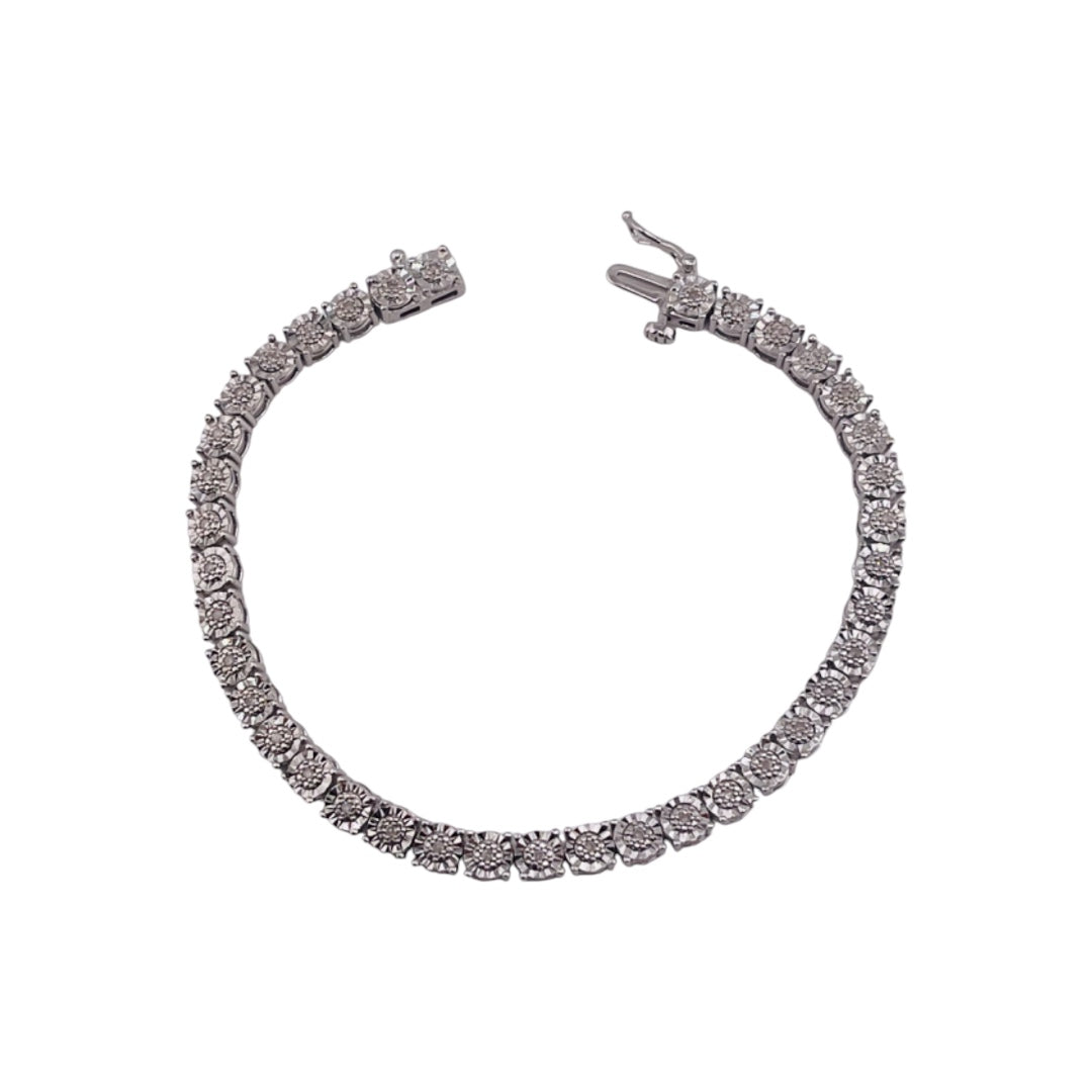 925 Sterling Silver Diamond Tennis Bracelet – Square & Round Design