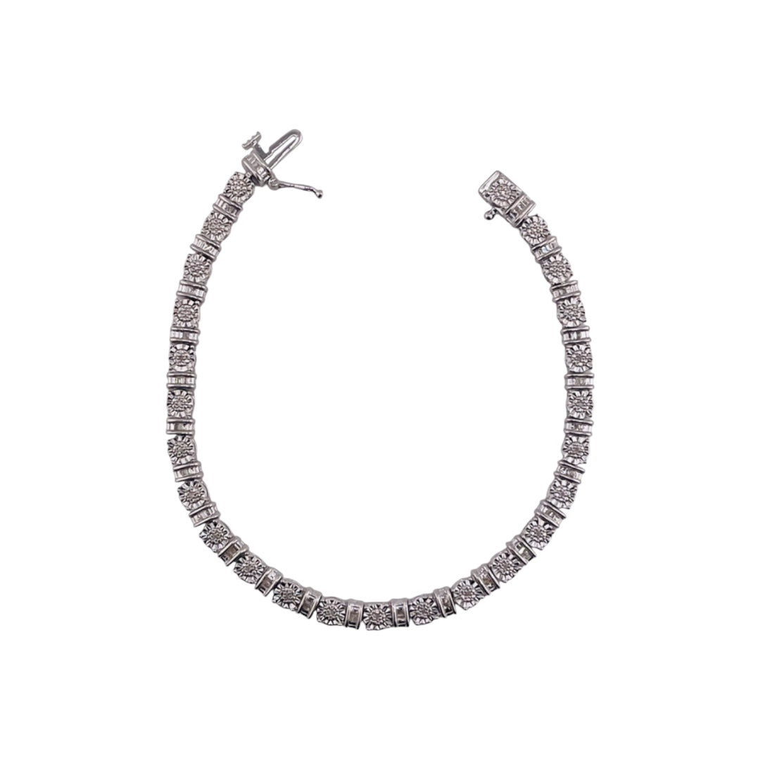 925 Sterling Silver Diamond Tennis Bracelet – Circle & Linear Design