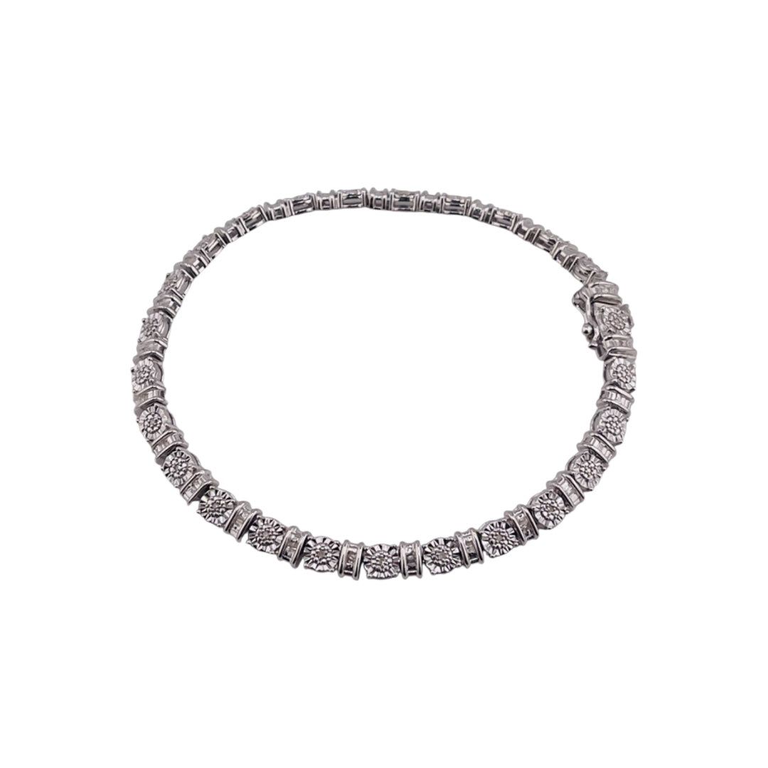 925 Sterling Silver Diamond Tennis Bracelet – Circle & Linear Design