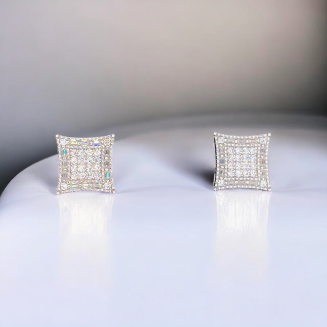 Timeless Radiance Moissanite Square Cluster Sterling Silver Stud Earrings