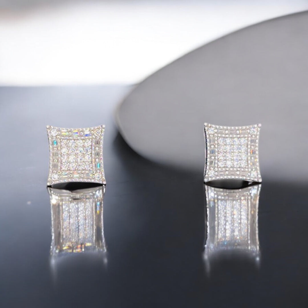 Timeless Radiance Moissanite Square Cluster Sterling Silver Stud Earrings