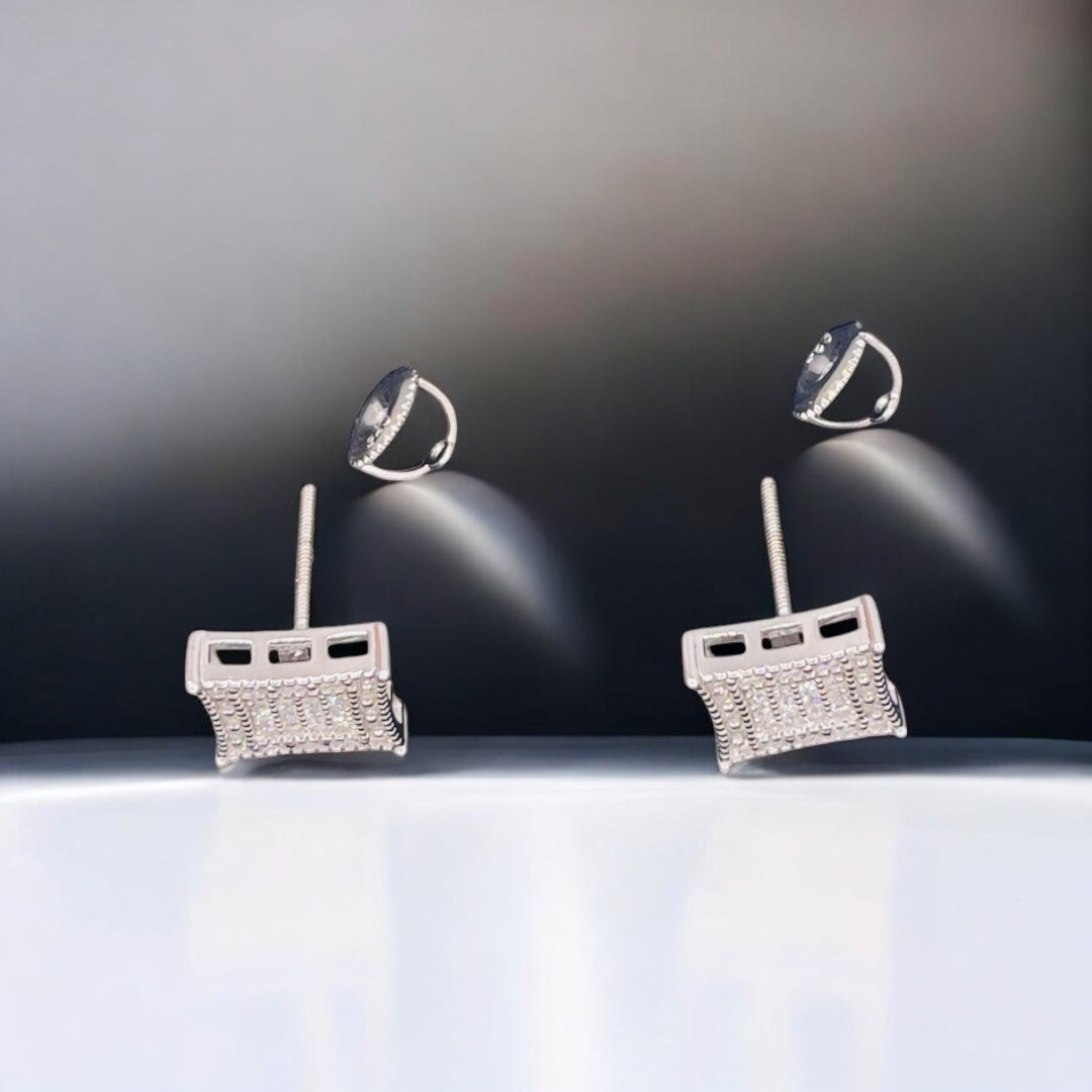 Timeless Radiance Moissanite Square Cluster Sterling Silver Stud Earrings