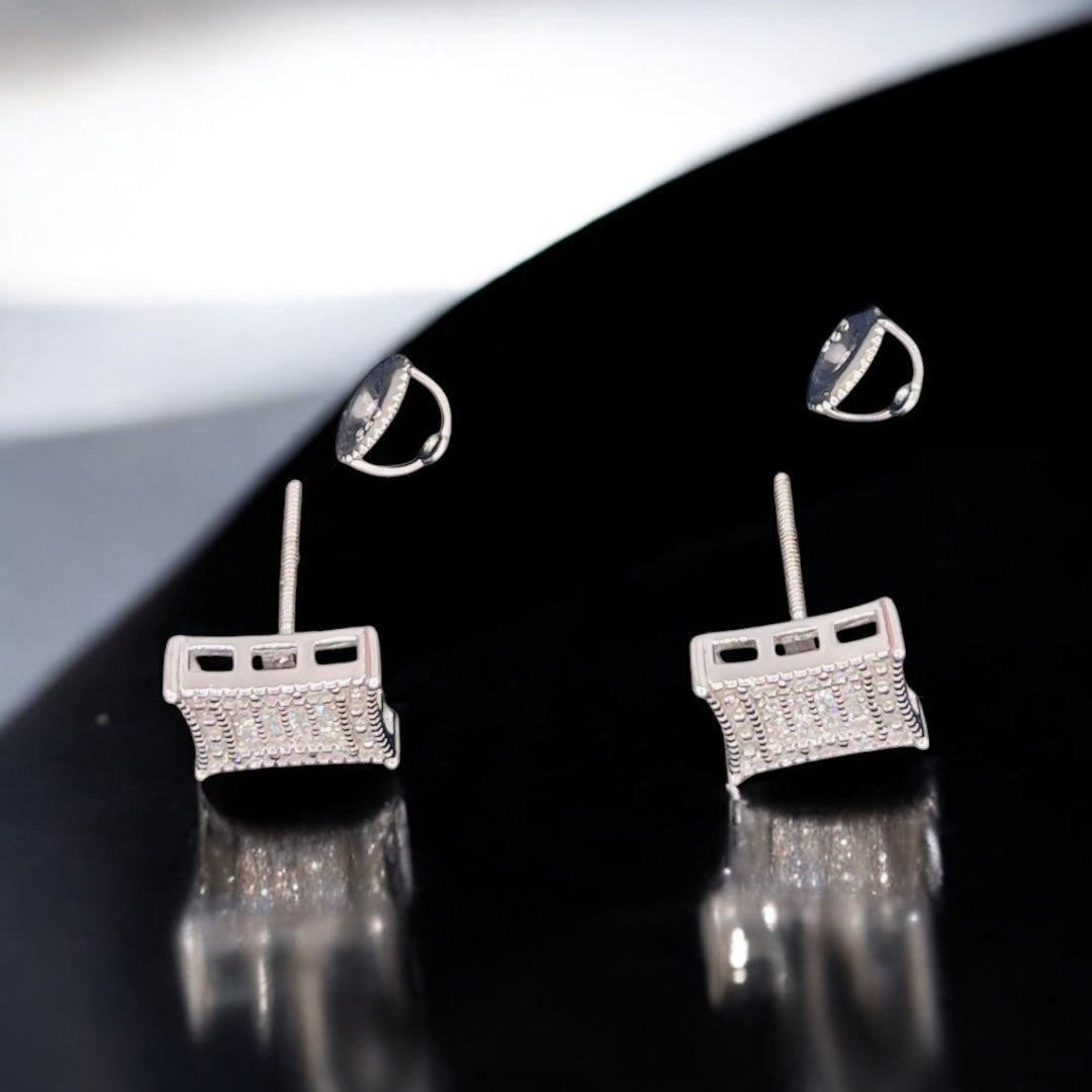 Timeless Radiance Moissanite Square Cluster Sterling Silver Stud Earrings