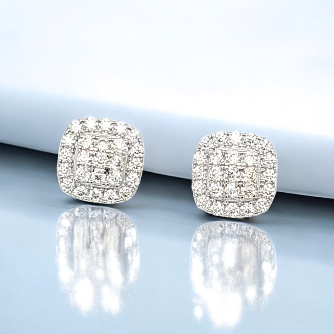 Moissanite Square Cluster Sterling Silver Eternal Brilliance Stud Earrings