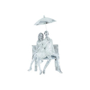 Romantic Moments Under the Umbrella - Couple on Bench Sculpture