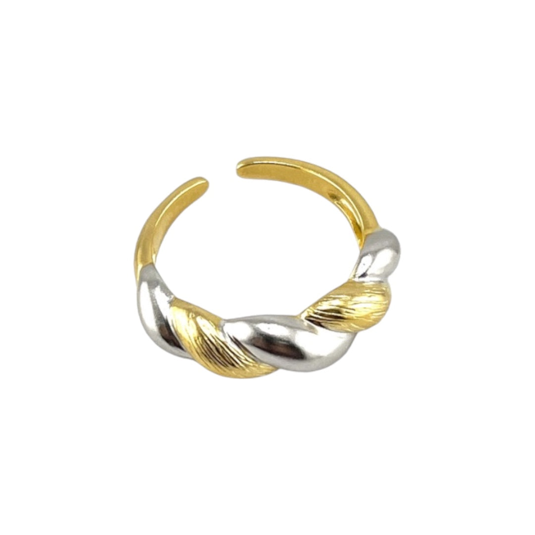 Gold-Plated, Sterling Silver, Adjustable Ring, Two-Tone, Loop Twist, Perfect Gift