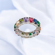 Sterling Silver, Zircon, Ring, Oval Stone, Colorful, Rainbow, Gift for Her, Birthday Gift