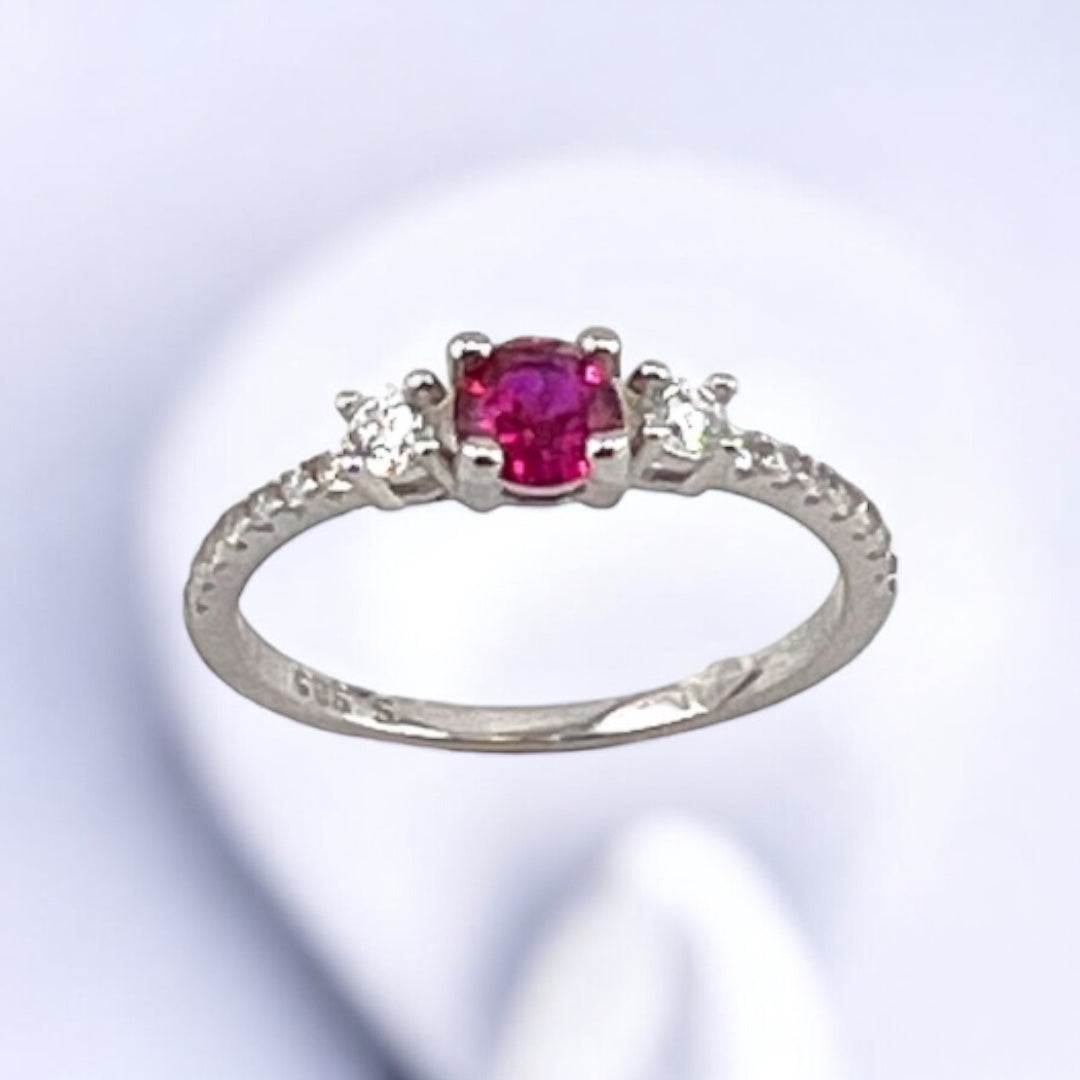 Sterling Silver, Zircon, Ring, Round Cut, Red, Pink, Engagement Ring, Perfect Gift