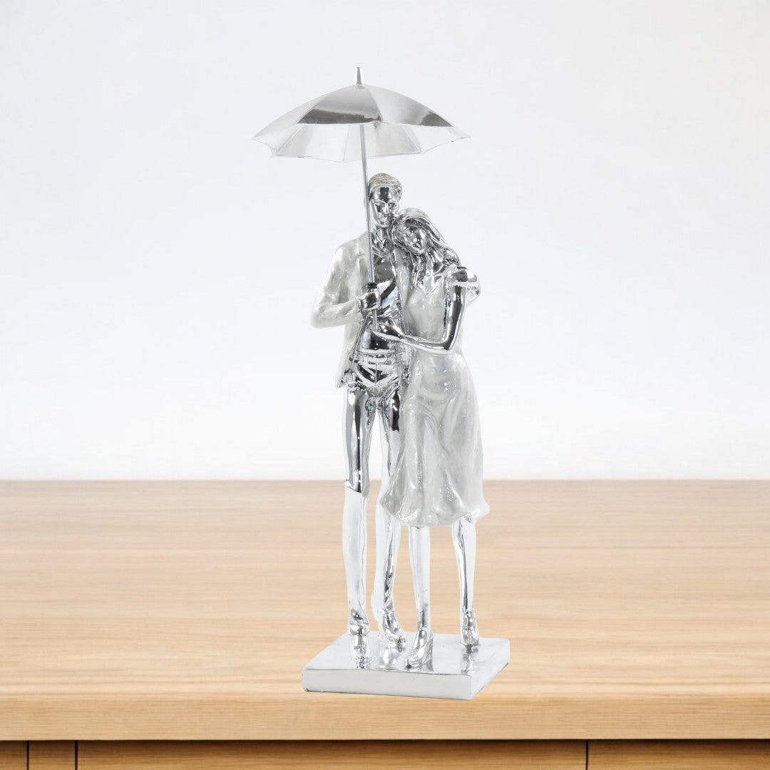 Eternal Love Under the Rain – Couple Under Umbrella Sculpture