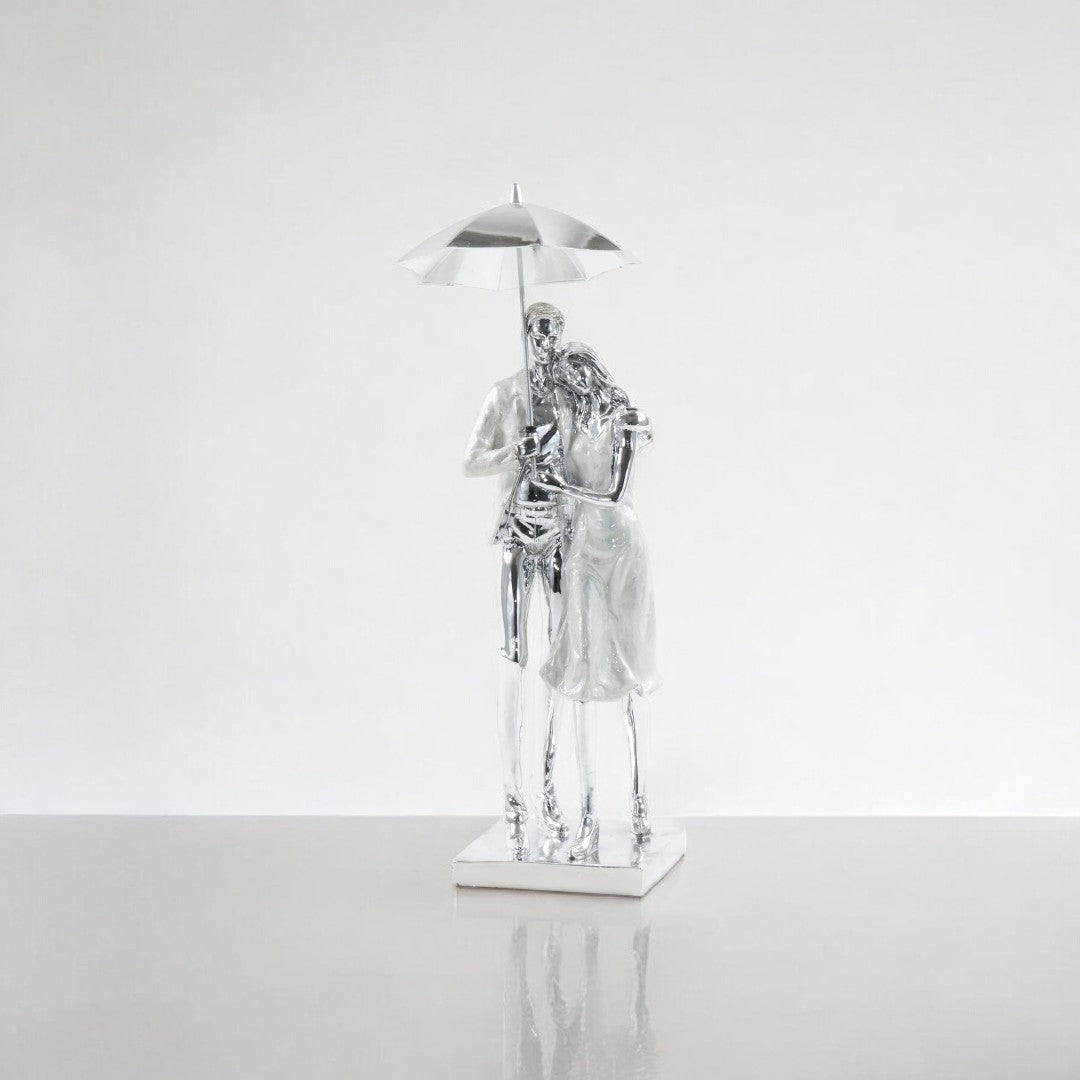 Eternal Love Under the Rain – Couple Under Umbrella Sculpture