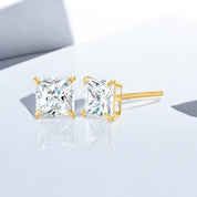 Square Cut Stud Earrings Gold Finish Sterling Silver Zirconia