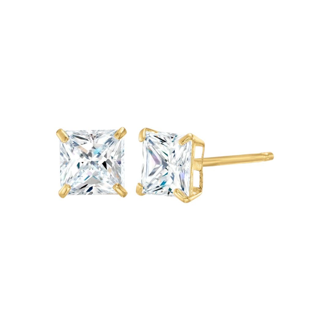 Square Cut Stud Earrings Gold Finish Sterling Silver Zirconia