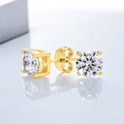 Sterling Silver Zirconia Gold Finish Stud Round Earrings