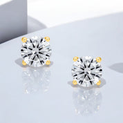 Sterling Silver Zirconia Gold Finish Stud Round Earrings