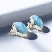 Sterling Silver Round Gemstone Larimar Stud Earrings