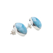 Sterling Silver Round Gemstone Larimar Stud Earrings